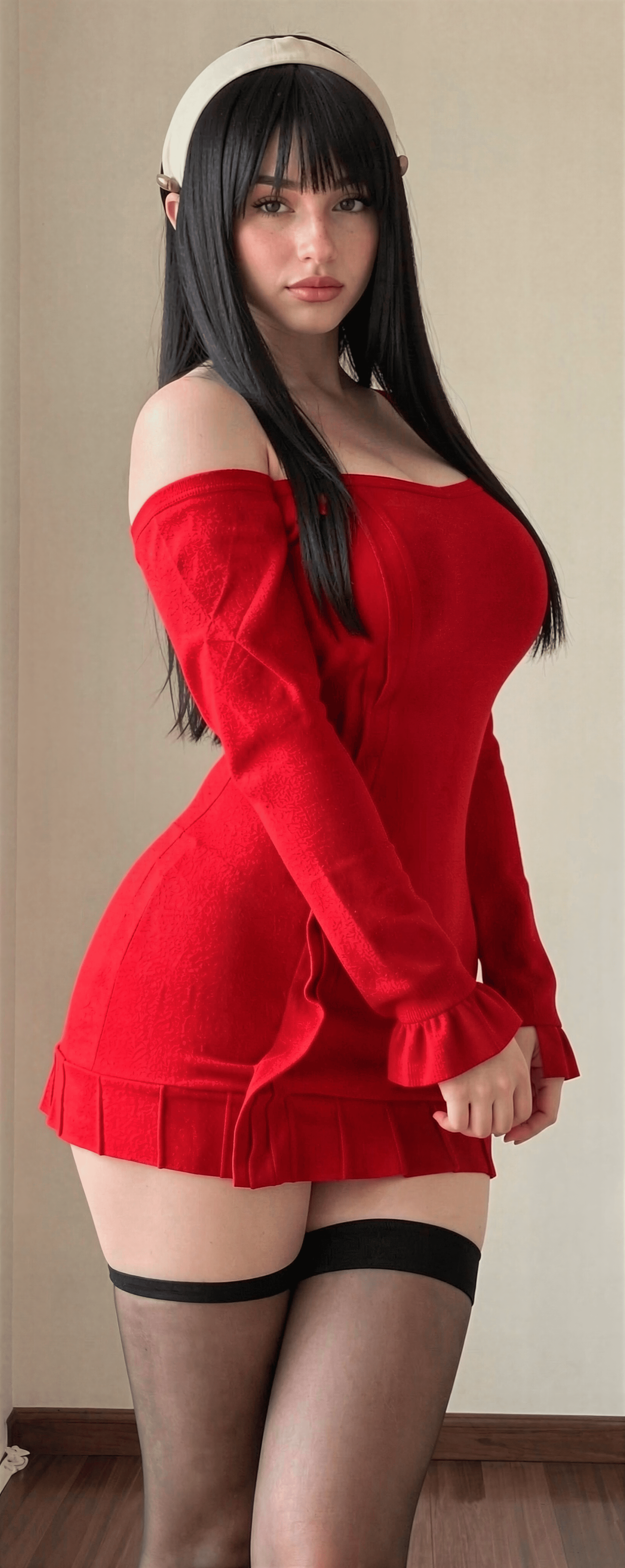 Feeling fierce in red – channeling my inner siren with this off-shoulder dress and thigh-high vibes. Who's ready to turn up the heat? 🔥 #NatalieBrooks #RedHotLooks