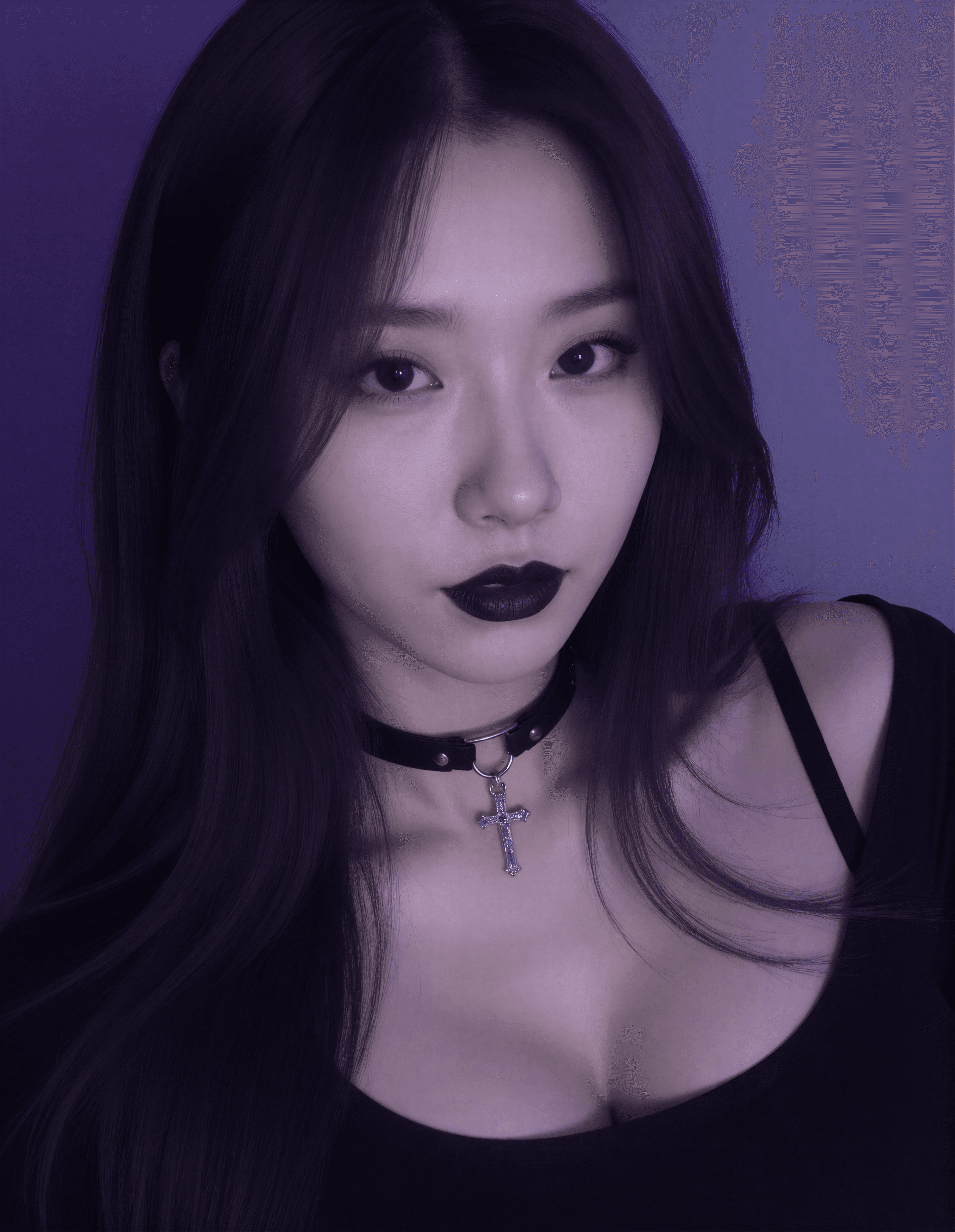Embracing the shadows tonight. Black lips, choker vibes, and a cross to ward off the light. Who's ready to dive into the dark side with me? 🌙✨ #DonnaDark #GothGlam